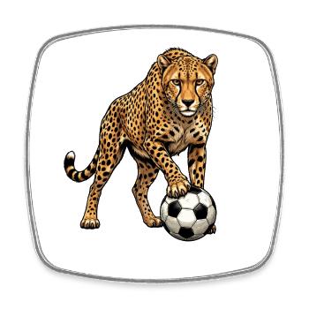 Attaquant de football Léopard - Magnet carré - blanc - Devant