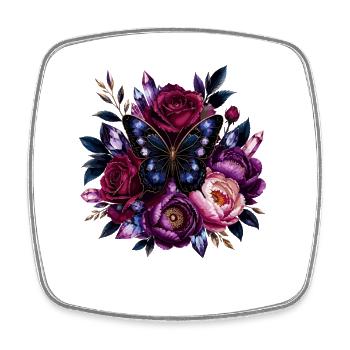 Fleurs violettes et papillon bleu - Magnet carré - blanc - Devant