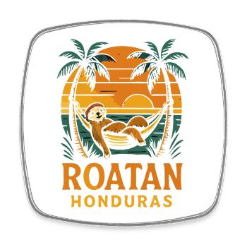 Roatan Sloth Tropischer Sonnenuntergang - Viereckiger Kühlschrankmagnet - Weiß - Vorne