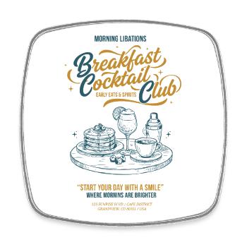 Breakfast Cocktail Club brunch coffee pancake food - Square fridge magnet - white - Front