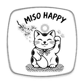 Miso Happy Saying Lucky Cat Cherry Blossoms Graphic - Square fridge magnet - white - Front
