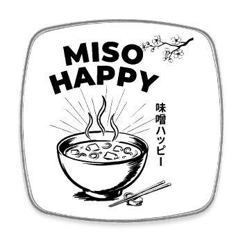 Miso Happy Spruch Glückskatze Kirschblüten Grafik - Viereckiger Kühlschrankmagnet - Weiß - Vorne