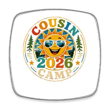 Cousin Camp 2026 | Retro Family Vacation Badge - Square fridge magnet - white - Front