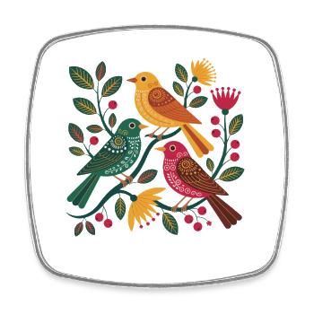  Bunte Vögel Im Blumen Ast Muster Folk Art - Viereckiger Kühlschrankmagnet - Weiß - Vorne