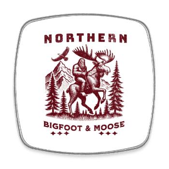 Northern Bigfoot & Moose in Pines - Square fridge magnet - white - Front