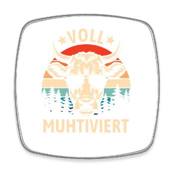 Voll Muhtiviert | Coole Retro Kuh Wortspiel - Viereckiger Kühlschrankmagnet - Weiß - Vorne