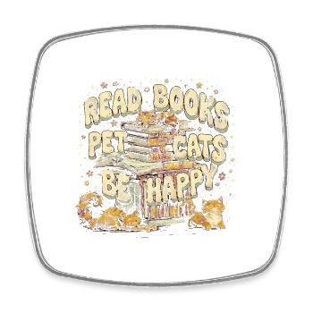 Read Books Pet Cats Be Happy Cats Bookworm - Square fridge magnet - white - Front