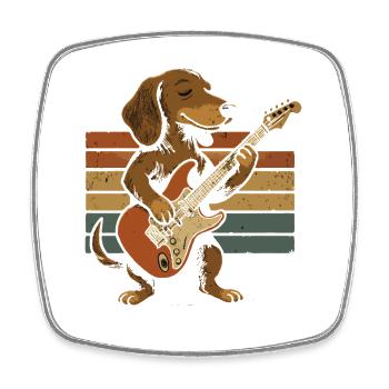 Dog with electric guitar in retro band - Square fridge magnet - white - Front