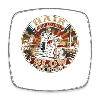 Bald Biker | Humor Motorcycle Retro Badass - Square fridge magnet - white - Front