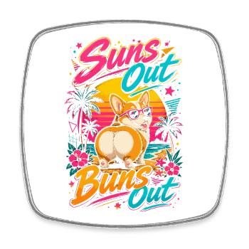 Corgi Plage Suns Out Buns Out | Humour Été Rétro - Magnet carré - blanc - Devant