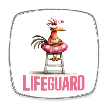 Motif drôle de sauveteur coq - Magnet carré - blanc - Devant