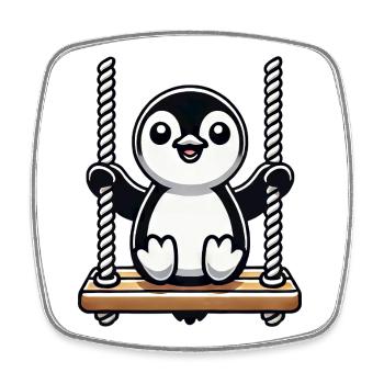 Dessin animé du Pingouin mignon sur la balançoire - Magnet carré - blanc - Devant