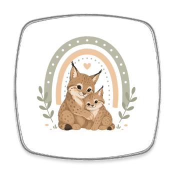 Lynx Family with Boho Rainbow - Square fridge magnet - white - Front