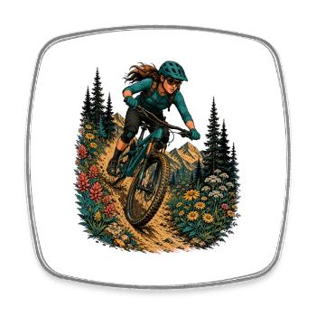 MTB Woman Trail Flowers Mountains Biker Nature Outdoors - Square fridge magnet - white - Front