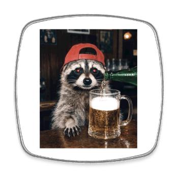 Raccoon, Beer, Meme, Funny Photo - Square fridge magnet - white - Front