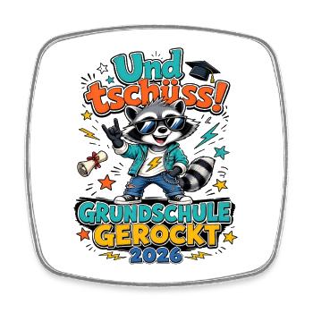 Grundschule Gerockt 2026 Und Tschüss Abgänger - Viereckiger Kühlschrankmagnet - Weiß - Vorne