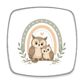 Famille des Hiboux Bohèmes arc-en-ciel – Maman & Enfant Hibou - Magnet carré - blanc - Devant