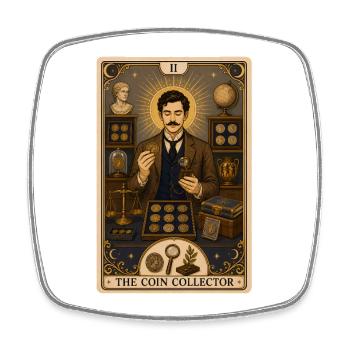 Collectionneur de pièces | Tarot numismatique - Magnet carré - blanc - Devant