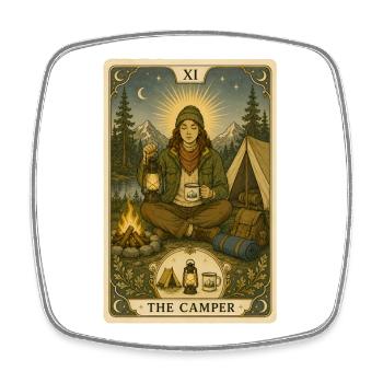 Campeur | Camping & Tarot au feu de camp - Magnet carré - blanc - Devant