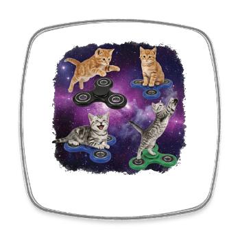 Cat with fidget spinner - Square fridge magnet - white - Front