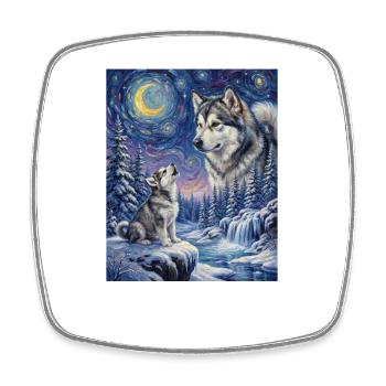 Howling to the Moon Meme Dog Alaskan Malamute - Square fridge magnet - white - Front