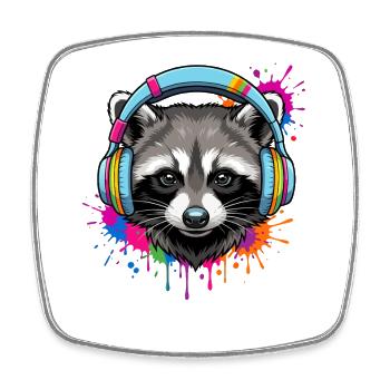 Waschbär mit Musik Kopfhörern und Farben Klecks - Viereckiger Kühlschrankmagnet - Weiß - Vorne