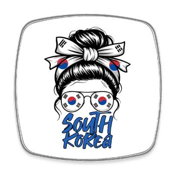 South Korean Girl Bun Love Korea - Square fridge magnet - white - Front