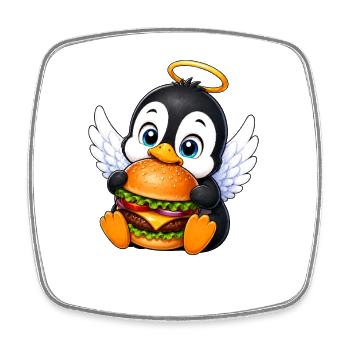Dessin animé Ange Burger Pingouin mignon - Magnet carré - blanc - Devant