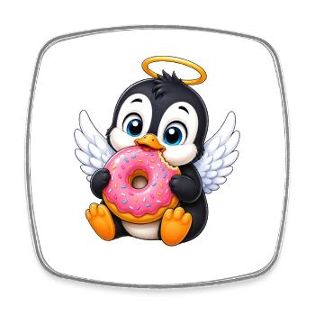 Cute Angel Penguin Donut Cartoon - Square fridge magnet - white - Front