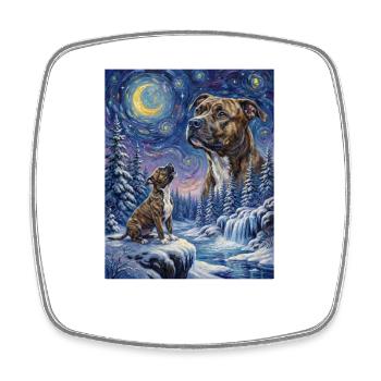 Hurlement au chien de la lune Staffordshire Terrier - Magnet carré - blanc - Devant