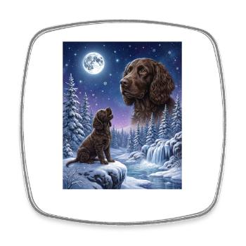Hurlant au chien de la Lune American Water Spaniel - Magnet carré - blanc - Devant