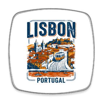 Scène de rue Lisbonne Portugal avec tramway jaune - Magnet carré - blanc - Devant