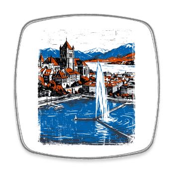 Geneva Switzerland Skyline And Water Fountain - Square fridge magnet - white - Front