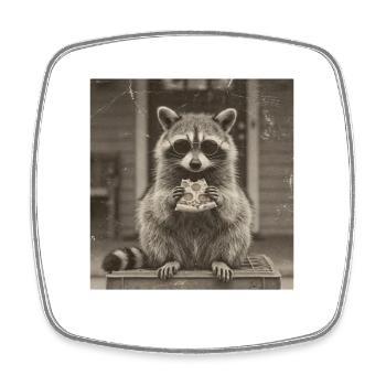 Raccoon with pizza in retro look - Square fridge magnet - white - Front