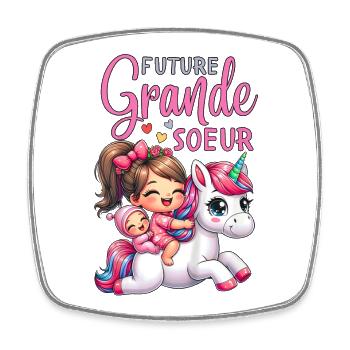 Future Grande Sœur Licorne - Magnet carré - blanc - Devant