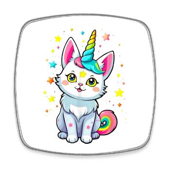 Rainbow Unicorn Cat Stars - Square fridge magnet - white - Front