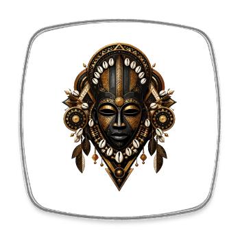 Masque tribal avec perles et plumes - Magnet carré - blanc - Devant