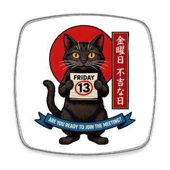 Black cat on Friday 13th e-Ukiyo style  - Viereckiger Kühlschrankmagnet - Weiß - Vorne
