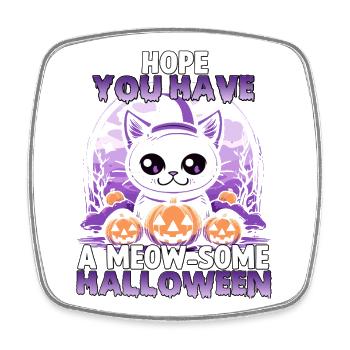 Kawaii Halloween Cat in Witch Style | Chibi Neko - Square fridge magnet - white - Front