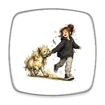 Mehr Lachen. Mehr Pony. – Freundschaft und Pferde - Viereckiger Kühlschrankmagnet - Weiß - Vorne