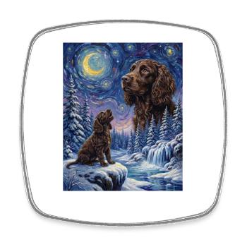 Hurlant au chien de la Lune American Water Spaniel - Magnet carré - blanc - Devant