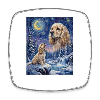 Howling to the Moon Meme Animal Dog Cocker Spaniel - Square fridge magnet - white - Front