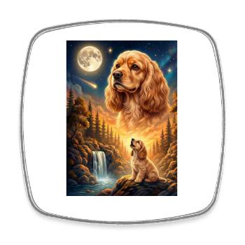 Howling to the Moon Meme Animal Dog Cocker Spaniel - Square fridge magnet - white - Front