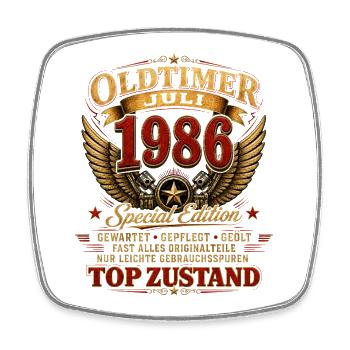 40. Geburtstag Geschenk Mann Oldtimer Juli 1986 - Viereckiger Kühlschrankmagnet - Weiß - Vorne