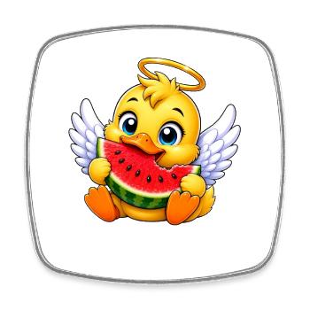 Dessin animé Ange Canard Mignon avec Donut - Magnet carré - blanc - Devant