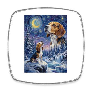 Hurlant à la Lune Meme Chien Beagle - Magnet carré - blanc - Devant