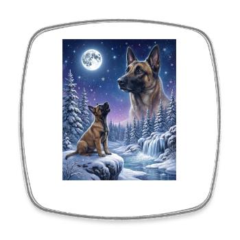 Hurlant à la Lune Mème Chien Belge Malinois - Magnet carré - blanc - Devant