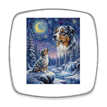 Chien Hurlant à la Lune Berger Australien - Magnet carré - blanc - Devant