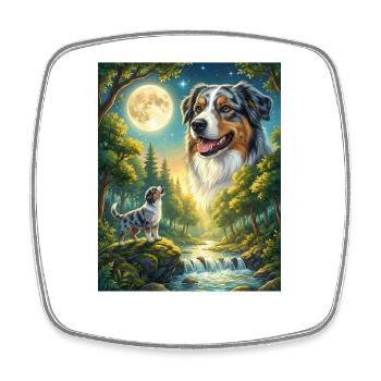 Chien Hurlant à la Lune Berger Australien - Magnet carré - blanc - Devant