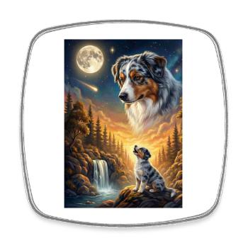 Chien Hurlant à la Lune Berger Australien - Magnet carré - blanc - Devant
